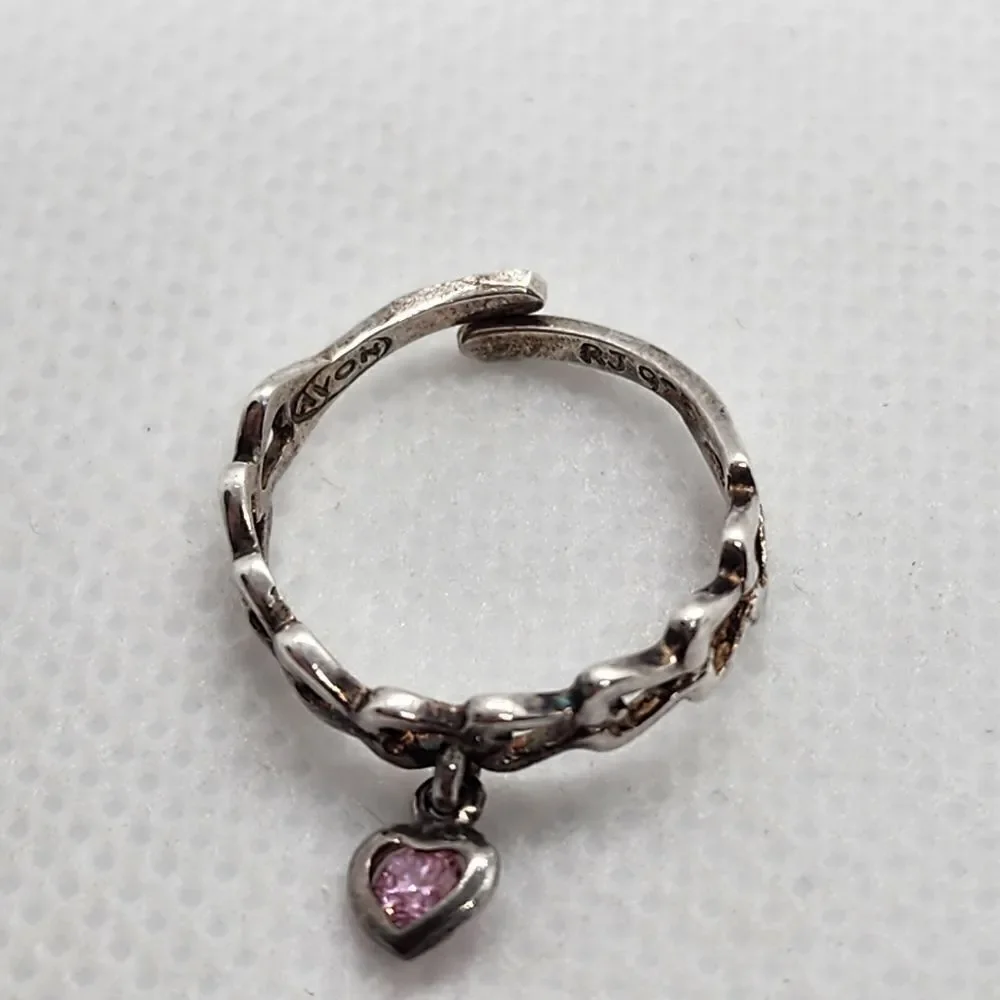 Avon RJ Graziano Sterling Silver & Pink Stone Adjustable Heart Ring